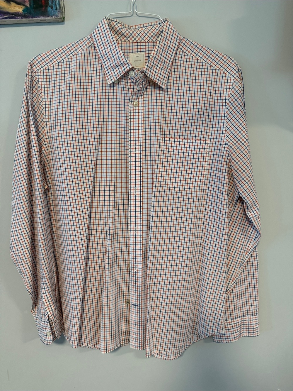 GAP Men's White Dress Shirt with Red & Blue Check. NWOT👀👀👀